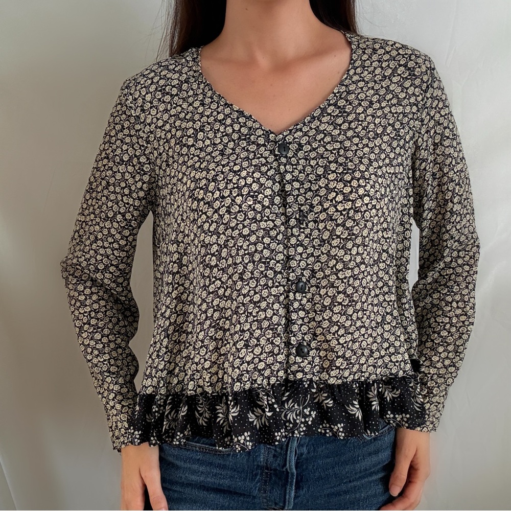 Vintage 90s long sleeve boho floral blouse top loose fit tent button up medium